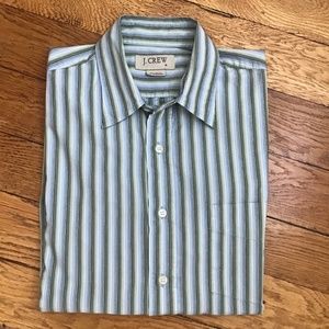 J. Crew Men's Short Sleeve Cotton Shirt Medium Blue Green Stripe